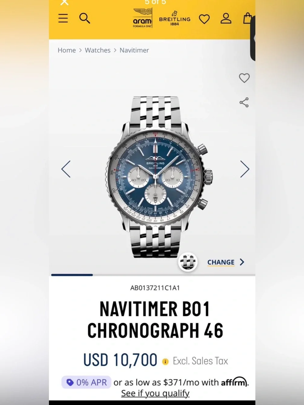 Breitling Navitimer Stainless Steel Watch with Deep Blue Dial